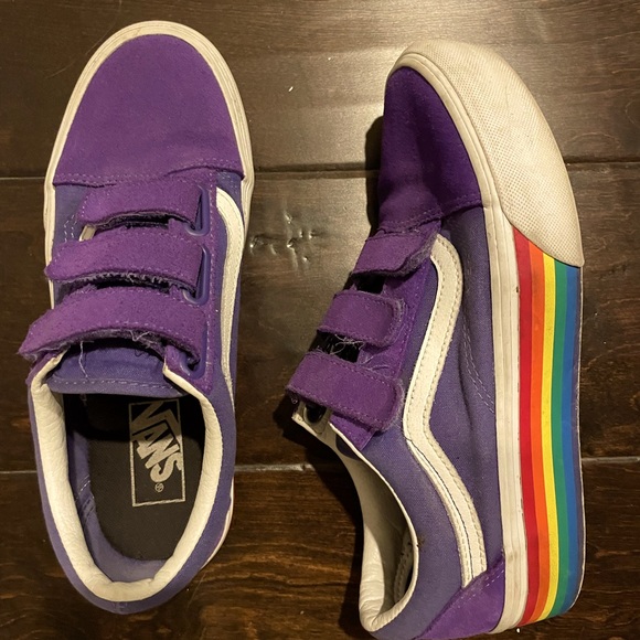 Vans Shoes - Old Skool VANS Purple, rainbow platform Velcro men’s size 6.5.   Women’s size 8